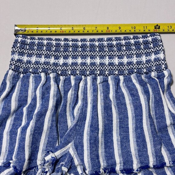 Rewash Linen Blend Striped Smocked Waist Shorts Blue White Fringe Hem Women’s L - Picture 9 of 11
